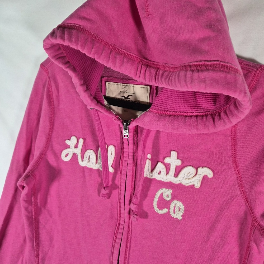 2000s Y2K Hollister Co Pink Full Zip Hoodie Logo Sweatshirt Women's Large